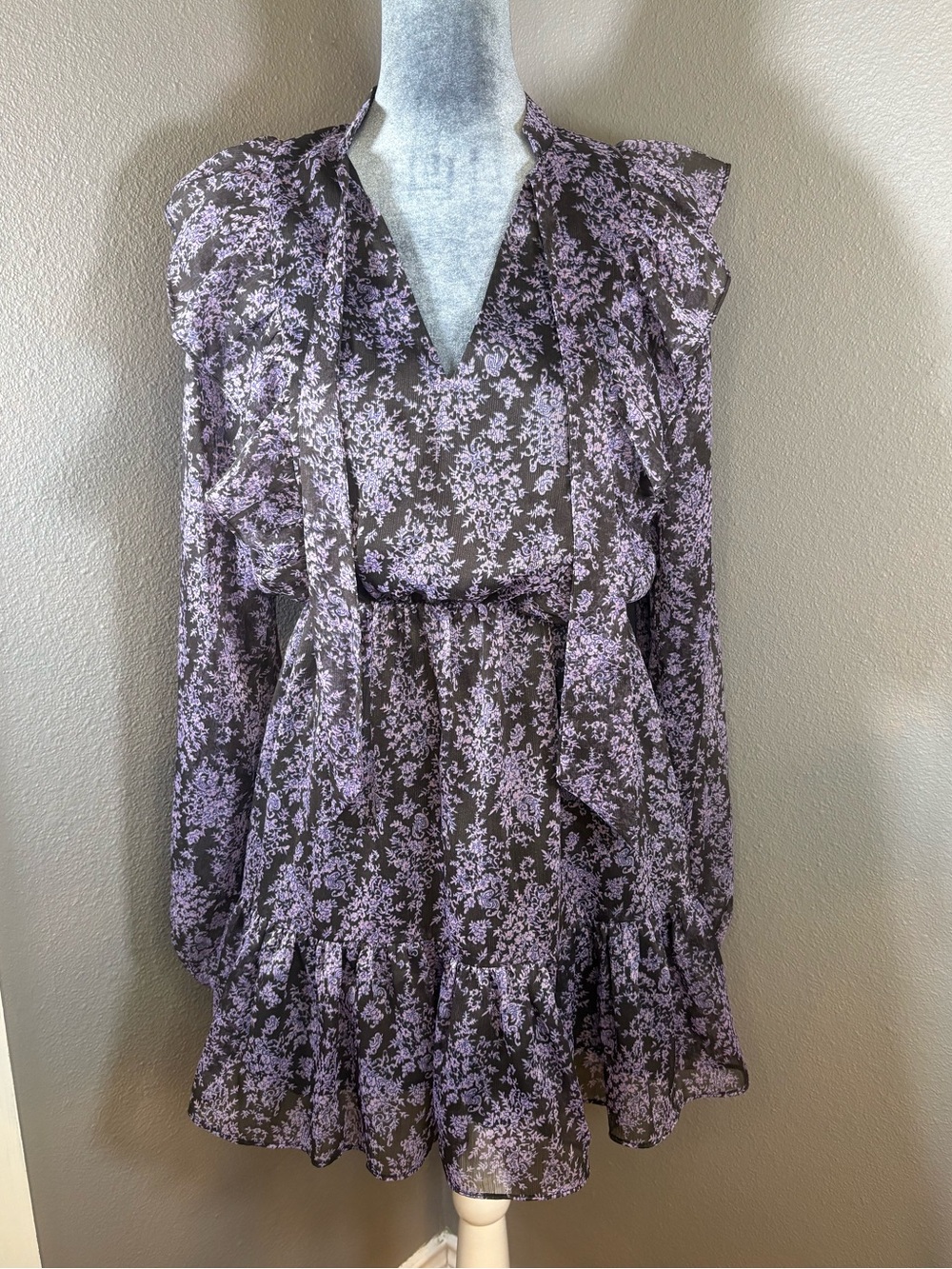 MINKPINK Lavender Floral Ruffle Long-Sleeve Mini Dress Size S